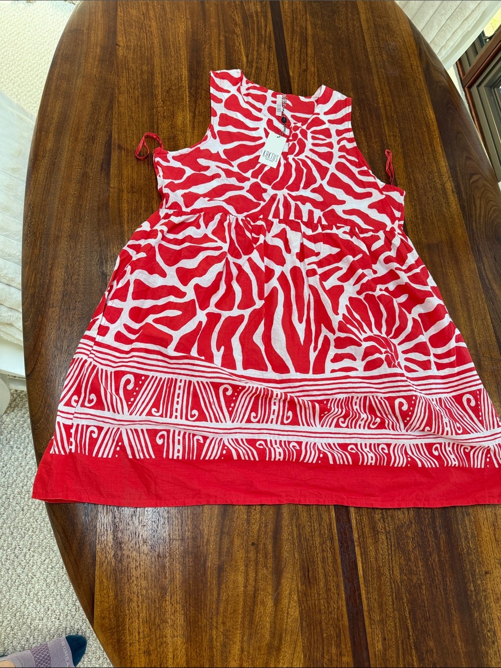 Kaktus Red and White Sleeveless Patterned Sundress